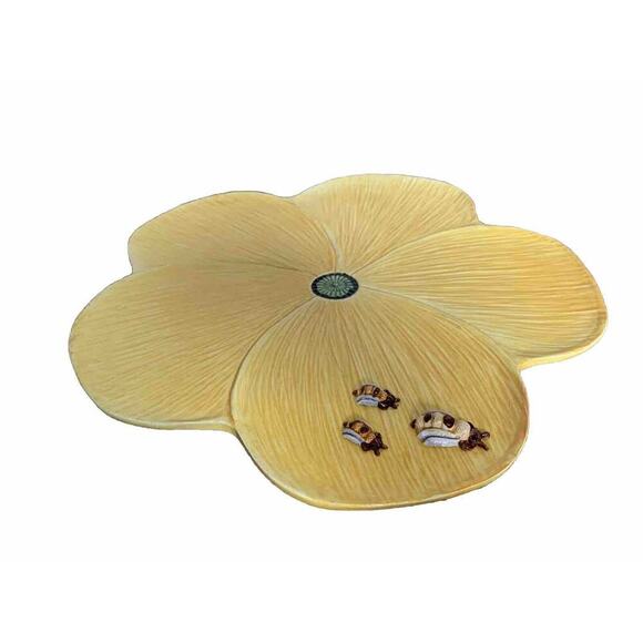 Vintage Italian Yellow Ceramic Flower Blossom Bees 3D Serving Tray - Picture 7 of 13